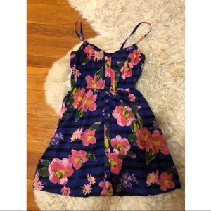 Shirt floral strip blue pink tank dress button S